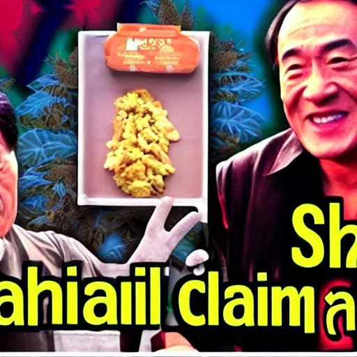 Image similar to Jackie Chan and Shaq cannabis mukbang iron chef 1996 DVD rip