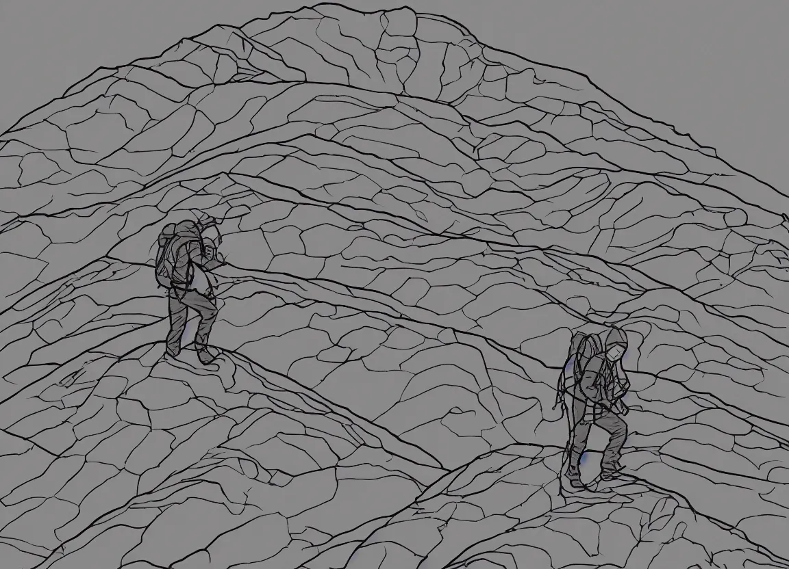 Prompt: backpacker standing on ridgeline in utah, minimalist line art by moebius, clean long lines, ultra detailed