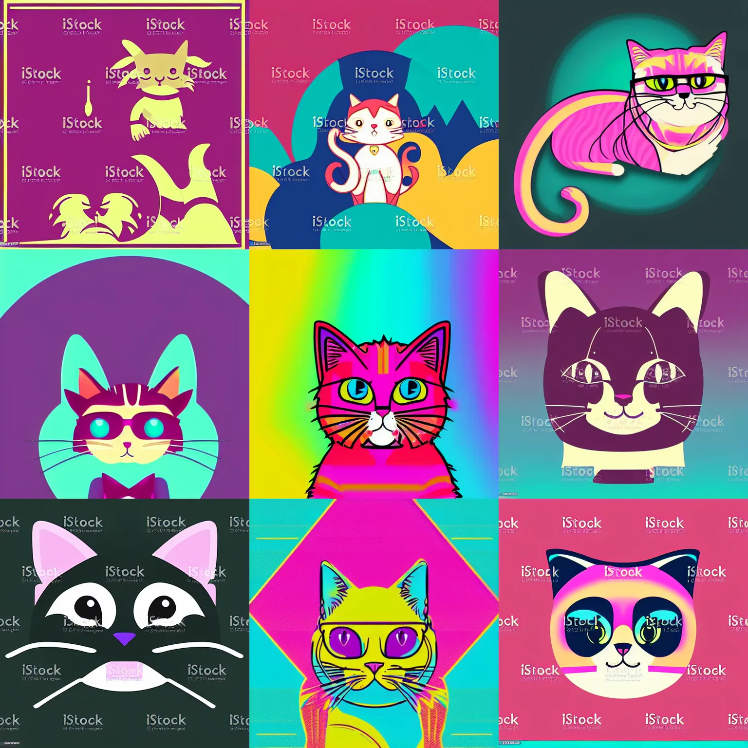 Prompt: cute cat in retro colors, synthwave style, 2d digital vector art