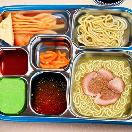 Prompt: school lunch, ramen,