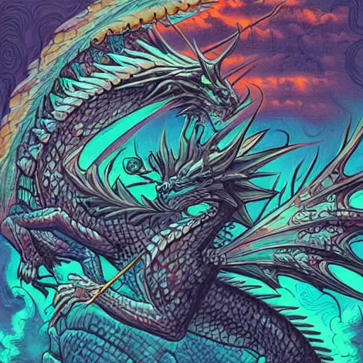 Prompt: dragon inspired by Dan Mumford