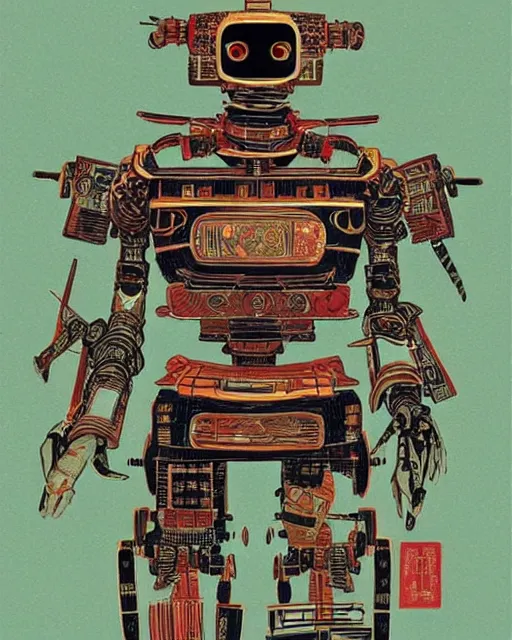 Prompt: a samurai robot, victo ngai