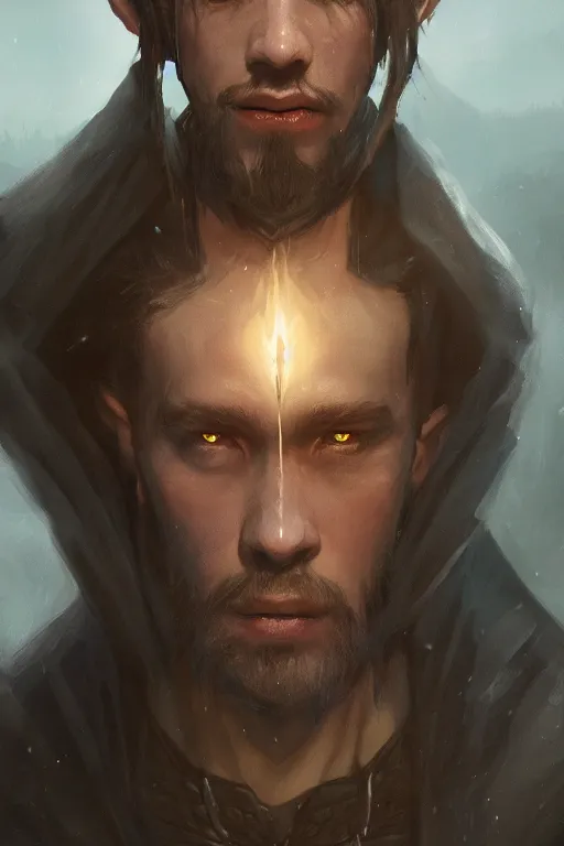 Prompt: dungeons and dragons a young dark wizard character closeup portrait, dramatic light, lake background, 2 0 0 mm focal length, painted by stanley lau, painted by greg rutkowski, painted by stanley artgerm, digital art, trending on artstation