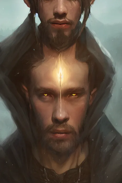 Image similar to dungeons and dragons a young dark wizard character closeup portrait, dramatic light, lake background, 2 0 0 mm focal length, painted by stanley lau, painted by greg rutkowski, painted by stanley artgerm, digital art, trending on artstation