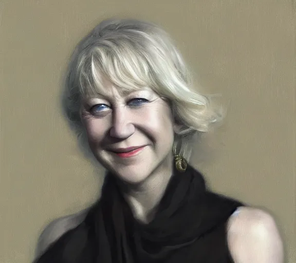 Image similar to a hyper-detailed photograph of Helen Mirren by Craig Mullins; oil on canvas; trending on artstation