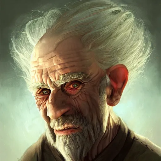 Image similar to a detailed matte head - on portrait painting of a sweet ugly old hobbit man, with a large scar and missing teeth portrait by charlie bowater, lise deharme, wlop, tending on arstation, dungeons and dragon, dnd, pathfinder, fanart, oil on canvas