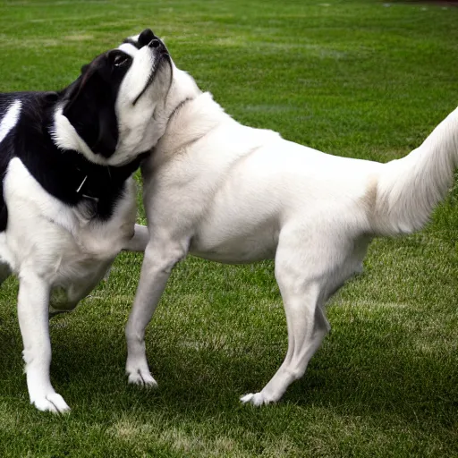 Image similar to Ultra high quality photograph of two dogs dapping up