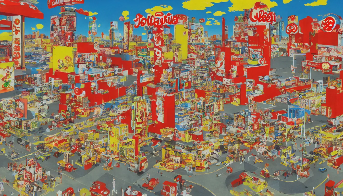 Image similar to Jollibee City, mixed media, by Tadanori Yokoo