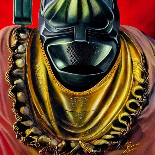 Prompt: beautiful lifelike painting of mf doom as king ghidora, hyperreal detailed facial features and uv lighting, art by ed roth and basil wolverton