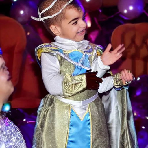 Image similar to drake giggling in a princess costume