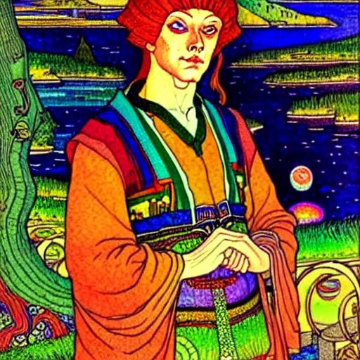 Image similar to a portrait of a character in a scenic environment by ivan bilibin