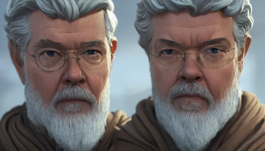 Prompt: George Lucas is Obi-Wan Kenobi, hyperdetailed, artstation, cgsociety, 8k