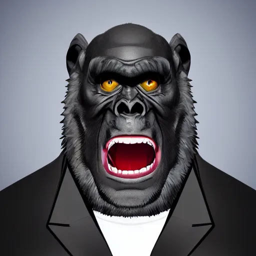 Prompt: 2 0 style gangster vampire gorilla face smiling evil surrealistic, high quality, photo realistic, high definition, shadows