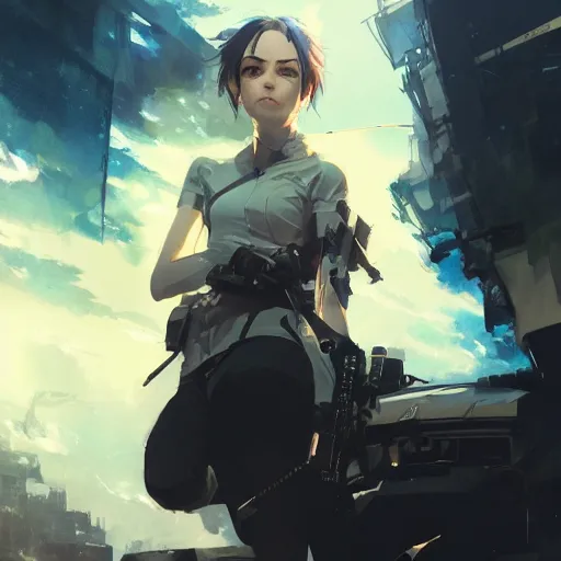 Image similar to realistic portrait of Sinon from sword art online, short blue hair, dramatic lighting, illustration by Greg rutkowski, yoji shinkawa, 4k, digital art, concept art, trending on artstation