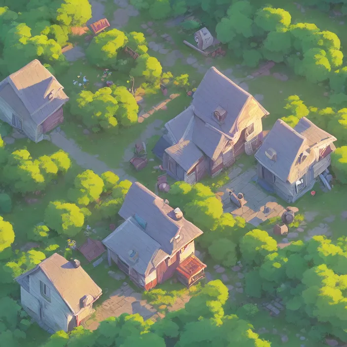Prompt: 2 d top down view of a lovely cottage, seperated game asset, cory loftis, james gilleard, atey ghailan, makoto shinkai, goro fujita, studio ghibli, rim light, exquisite lighting, clear focus, very coherent, plain background, soft painting