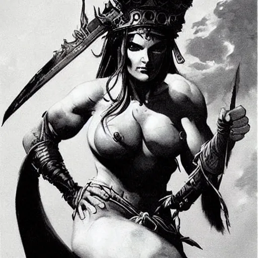 Image similar to warrior princess by Frank Frazetta,fantasy artwork,bold,striking,high quality!!!!!,masterpiece!!!! 😚