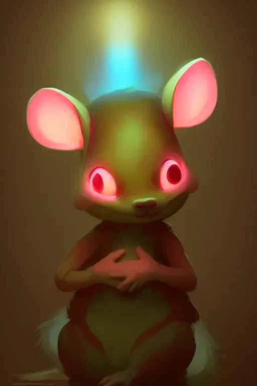 Image similar to super cute Bioluminescent mice character concept, soft light, soft mood, realistic body features and face, illustration, painting oil on canvas by Elena Zhurikhina and Goro Fujita and Charlie Bowater, octane render trending on artstation, 4k, 8k, HD