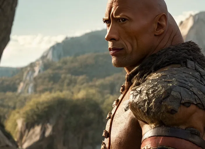 Image similar to film still of dwayne the rock johnson as pinocchio in the new pinocchio movie, 4 k, highly detailed face, detailed eyes