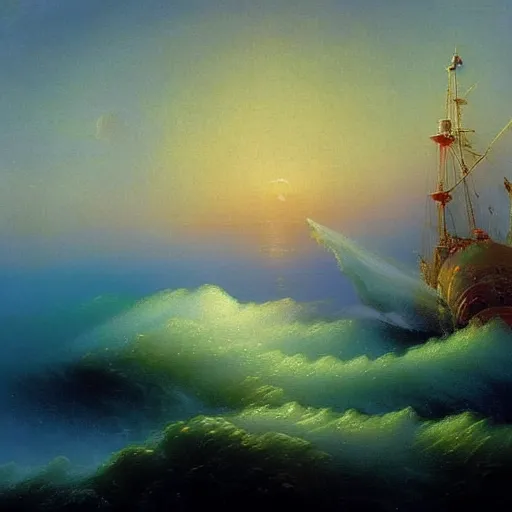 Image similar to magical illusions abstractions symbols shapes and feelings in beautiful 4k Technicolor in the style of Ivan Aivazovsky