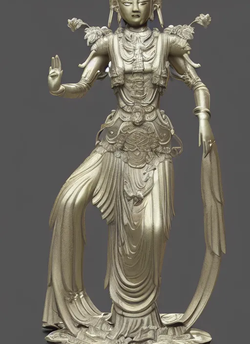 Image similar to a art deco sculpture statue of full body guanyin, intricate complexity,, statue by jane hamilton, ruan jia, character concept, radiant light,, frostbite 3 engine, cryengine, dof, trending on artstation, digital art, fantasy detailed abackground