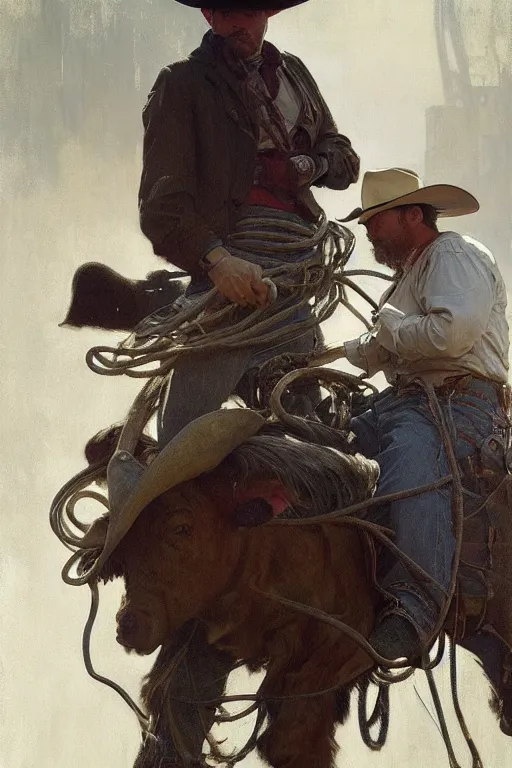 Prompt: hyperrealist portrait of a cowboy roping a steer coach by jeremy mann and alphonse mucha, fantasy art, photo realistic, dynamic lighting, artstation, poster, volumetric lighting, very detailed faces, 4 k, award winning