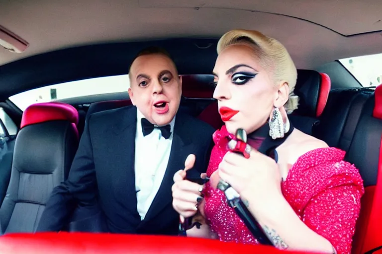 Image similar to lady gaga and judy garland in carpool karaoke, lady gaga, judy garland, red weapon 8 k s 3 5, cooke anamorphic / i lenses, highly detailed, cinematic lighting