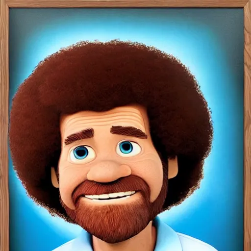 Image similar to A portrait of bob ross in the style of pixar’s movie Up (2009)