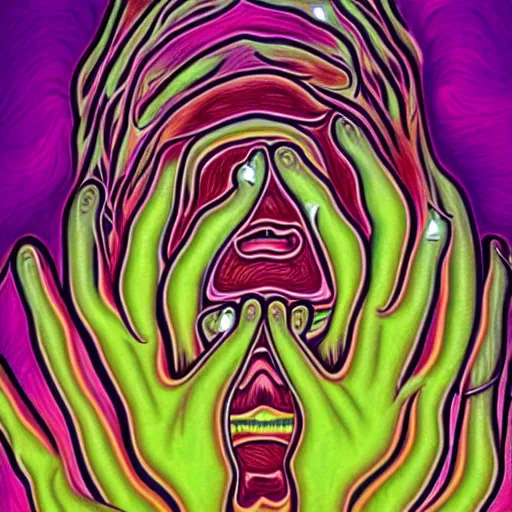 Image similar to A Person Mid Sneeze, in the art style of Alex Grey,