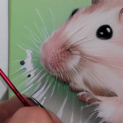 Prompt: the hamster being painted