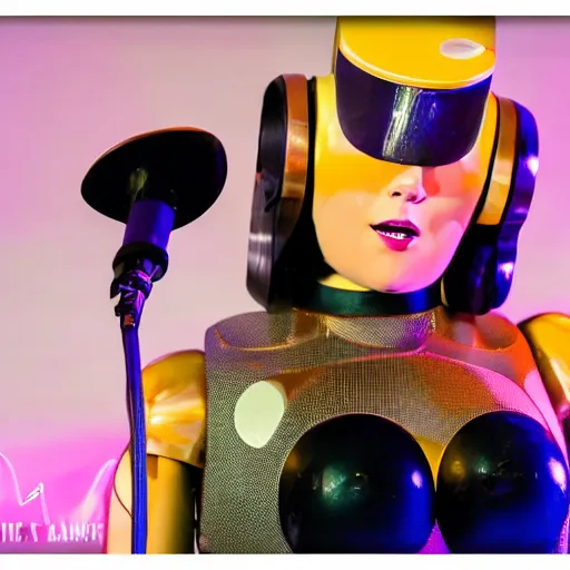 Image similar to girl robot the musical, live concert photography