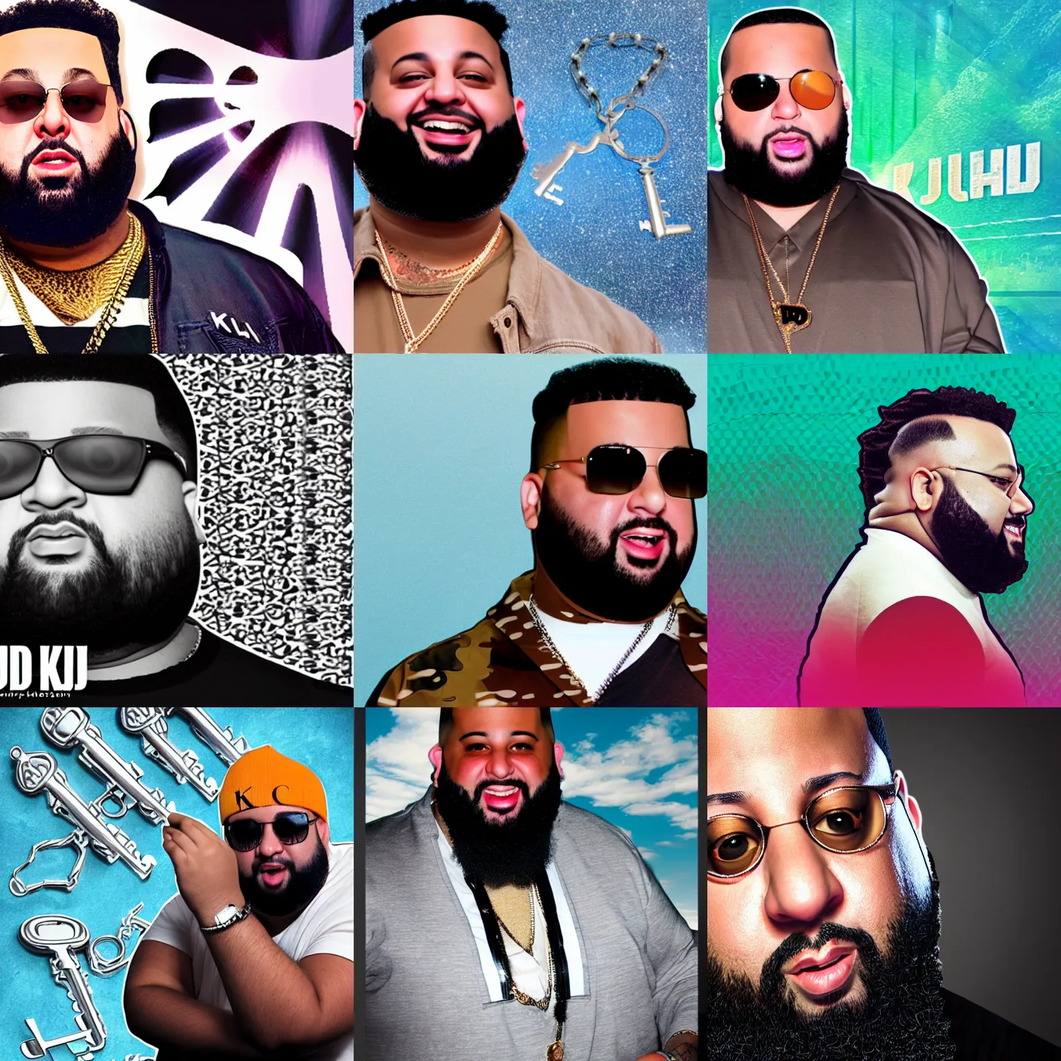 Prompt: dj khalid's face merged into a giant key, solid background, realistic, photograph