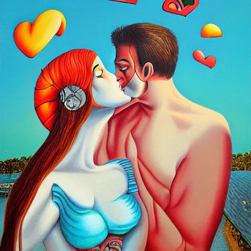 Image similar to surrealism painting of love by mrrevenge