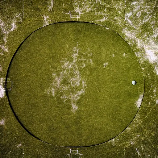 Prompt: a photography of a green football pitch on the moon