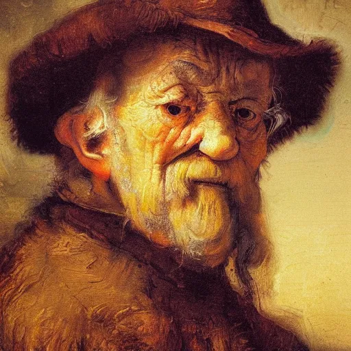 Prompt: detailing character concept portrait of old man by Rembrandt van Rijn, on simple background, oil painting, middle close up composition