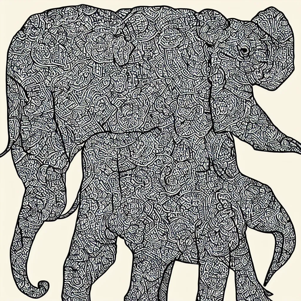 Prompt: block print, polygon art style, simple, colored elephant art