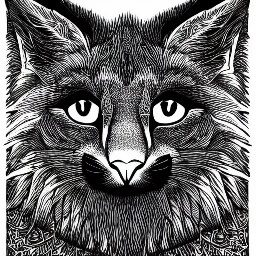 Prompt: cute fluffy caracal, black ink on paper, trending on artstation, beautiful, intricate, detailed