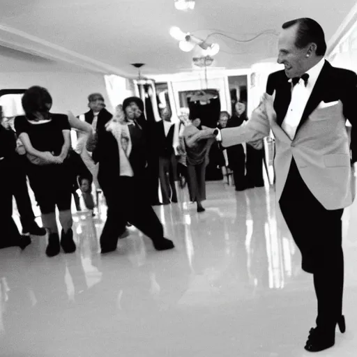 Prompt: President Richard Milhous Nixon dancing his heart out. CineStill