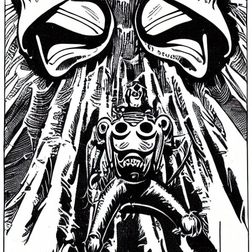 Prompt: Beetle as monster by Wally Wood