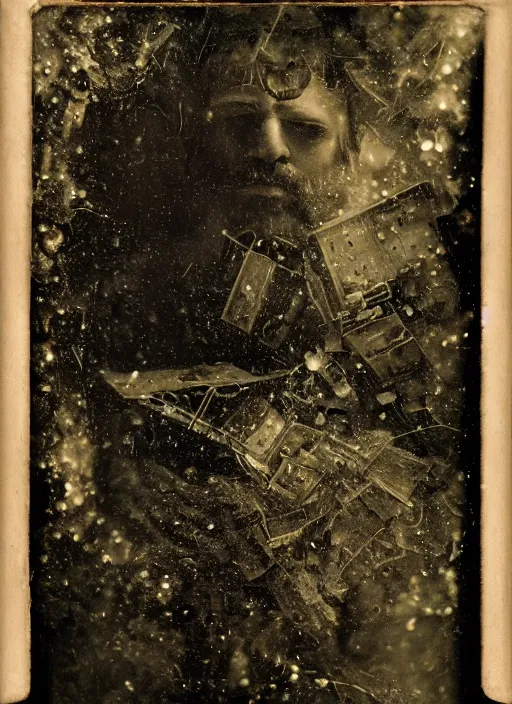 Prompt: old wetplate daguerreotype archetype portrait of a architect, explosion of data fragments, fractal, intricate, elegant, highly detailed, parallax, leica, medium format, subsurface scattering, by jheronimus bosch and greg rutkowski and louis jacques mande daguerre