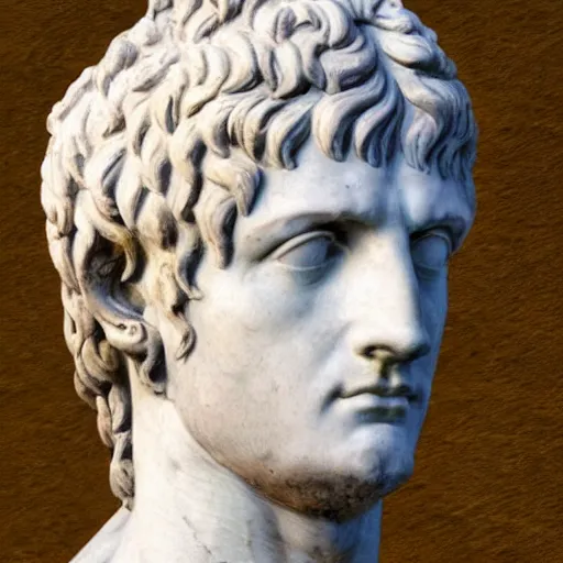 Image similar to roman statue of Caesar, hair texture, impressionist oil painting