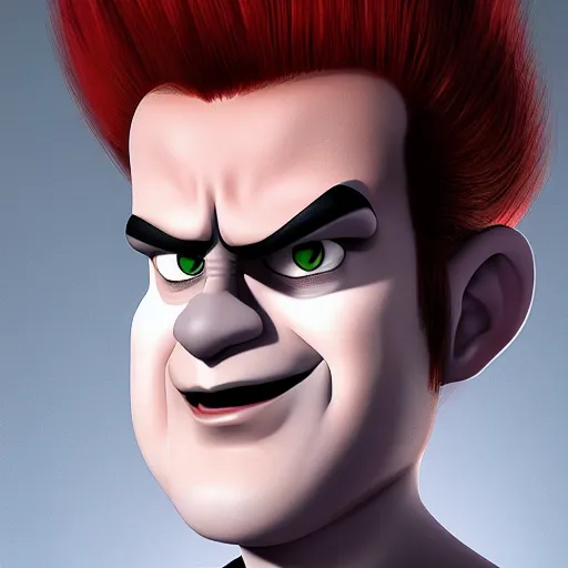 Image similar to syndrome from the incredibles ( 2 0 0 4 ), hyper realism, live action, portrait, studio lighting,