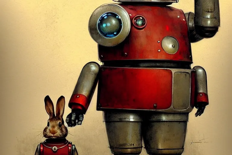 Image similar to adventurer ( ( ( ( ( 1 9 5 0 s retro future robot android fat wise old rabbit android. muted colors. ) ) ) ) ) by jean baptiste monge!!!!!!!!!!!!!!!!!!!!!!!!! chrome red