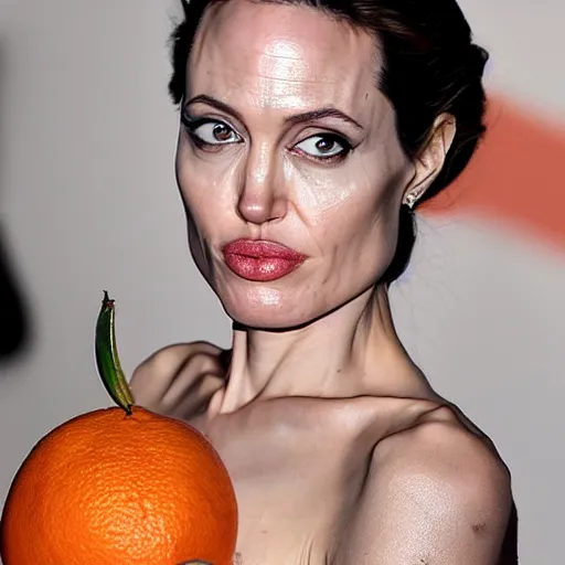 Image similar to an orange with the face of angelina jolie