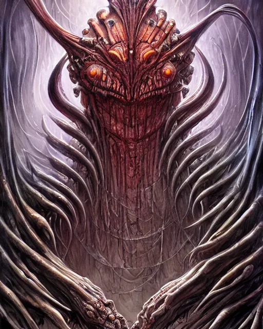 Prompt: monster design, by antonio j. manzanedo, giger, alex grey, android jones, wayne barlowe, philippe druillet, raymond swanland, cyril rolando, josephine wall, trending on artstation