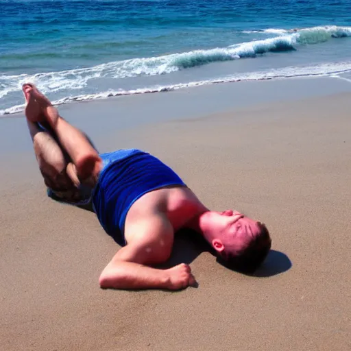 Prompt: Stey Boy laying on the beach.