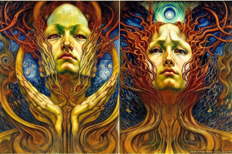 Image similar to Divine Chaos Engine by Karol Bak, Jean Delville, William Blake, Gustav Klimt, and Vincent Van Gogh, symbolist, visionary