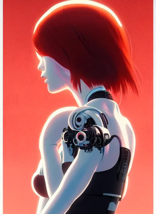 Image similar to side portrait of redhead cyborg girl with robotic parts | | head only in center of image, audrey plaza, fine detail!! anime!! realistic shaded lighting!! poster by ilya kuvshinov katsuhiro otomo ghost - in - the - shell, magali villeneuve, artgerm, jeremy lipkin and michael garmash and rob rey