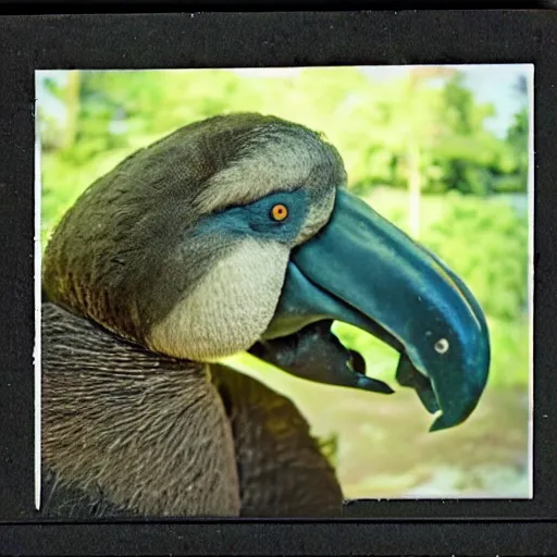 Image similar to real picture of a dodo bird in zoo, taken on Polaroid camera, detailed