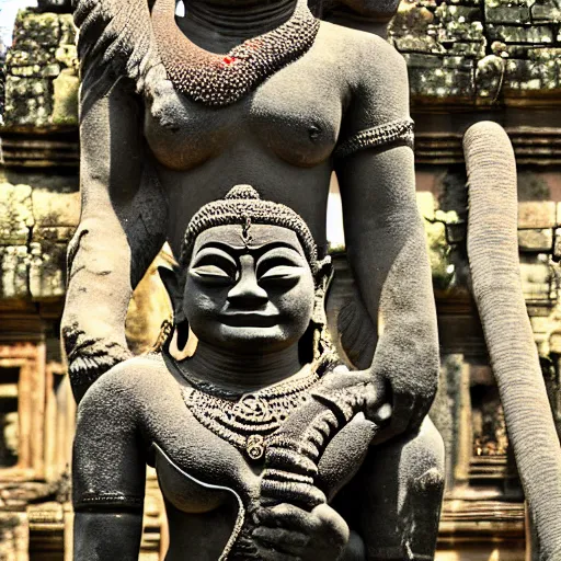 Prompt: angkor thon, asuras yaksha giant, holding a snake, full body, photorealistic, photography hight quality, sharp, stones, award winning photography, canon, thierry rouzier