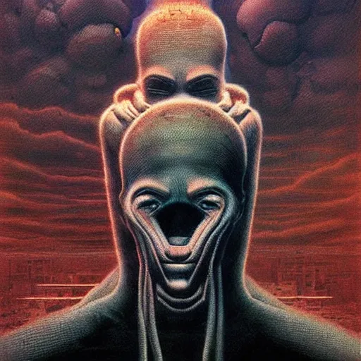 Image similar to the fantastic four by beksinski and tristan eaton, dark neon trimmed beautiful dystopian digital art